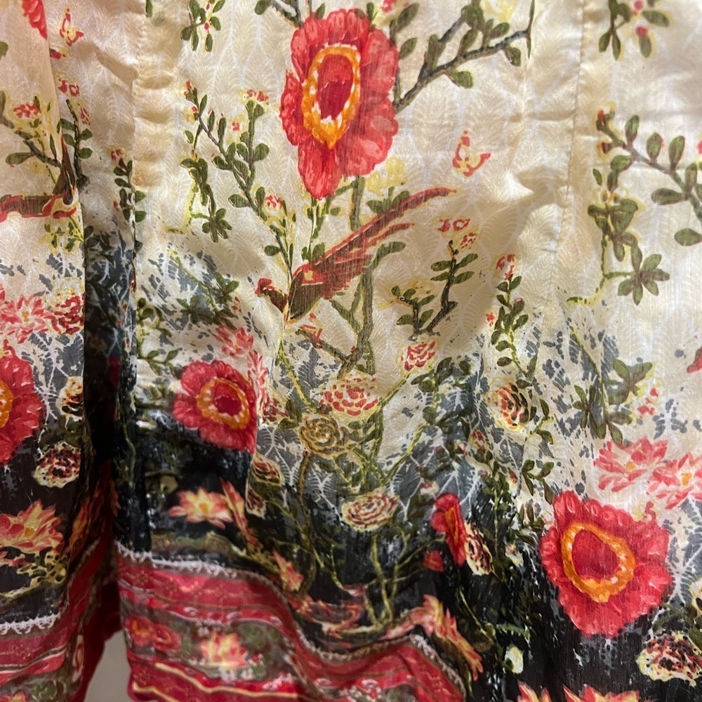 Biba Designer Anarkali Maxi Dress Boho Floral Print Cream Red Gold Sz M/34 - Picture 7 of 7